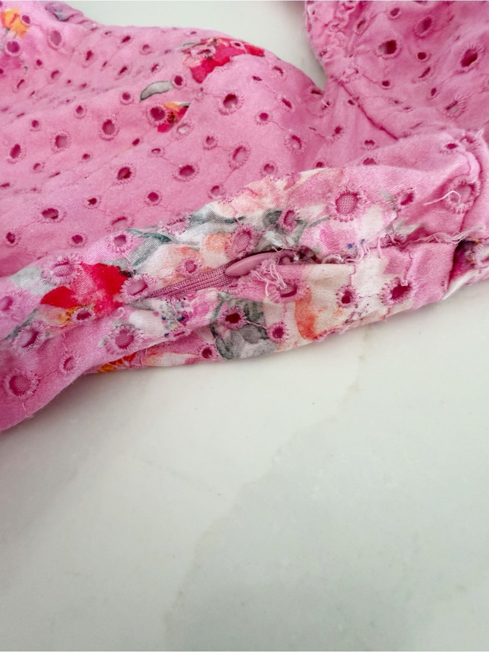 LoveShackFancy Altima Puff Sleeve Eyelet Pink Floral Mini Dress Sz S $395 - Picture 11 of 11